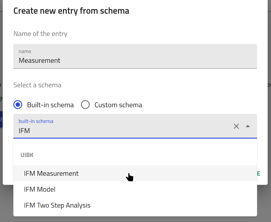 Create a new IFM measurement entry